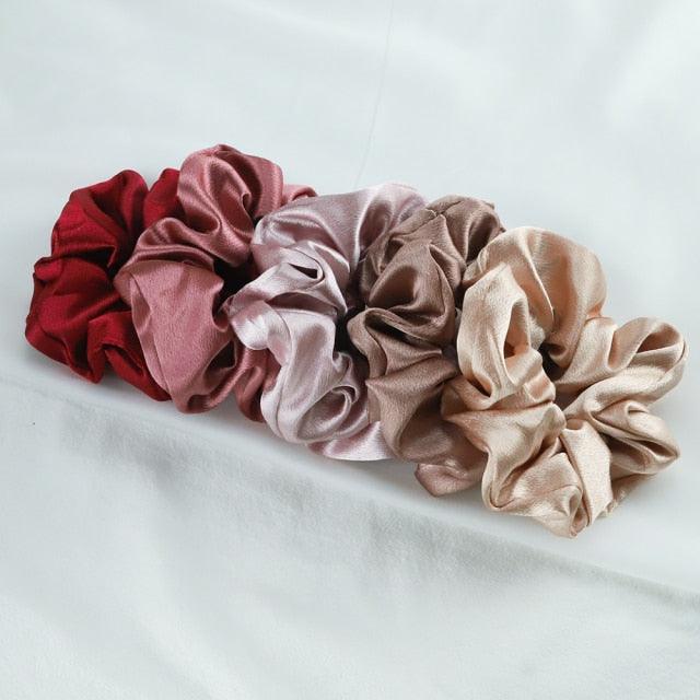 5PCS/Lot Fashion Silk Satin Scrunchies Headband Large Elastic Rubber Hair Band Women Fashion Hair Scrunchies Ponytail Holder Accessories for Women And Girls