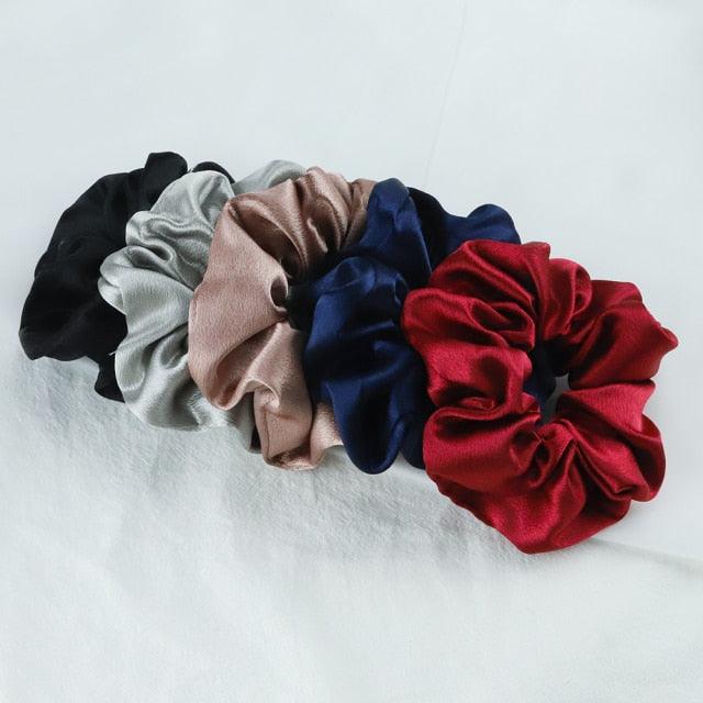 5PCS/Lot Fashion Silk Satin Scrunchies Headband Large Elastic Rubber Hair Band Women Fashion Hair Scrunchies Ponytail Holder Accessories for Women And Girls