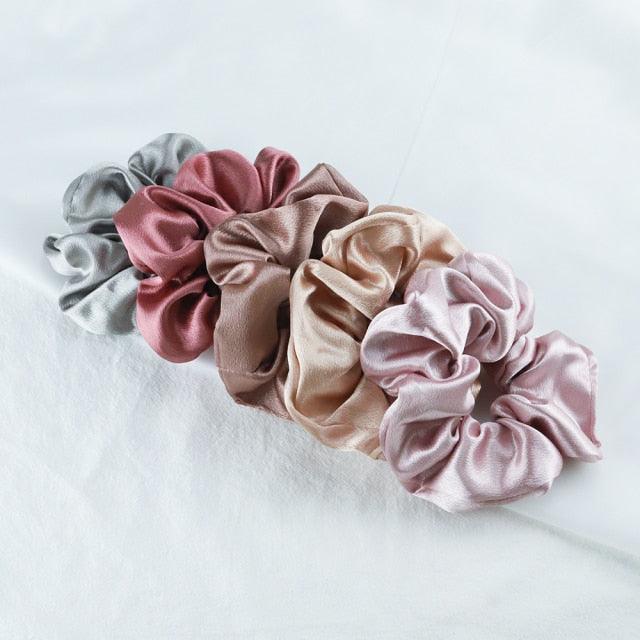 5PCS/Lot Fashion Silk Satin Scrunchies Headband Large Elastic Rubber Hair Band Women Fashion Hair Scrunchies Ponytail Holder Accessories for Women And Girls