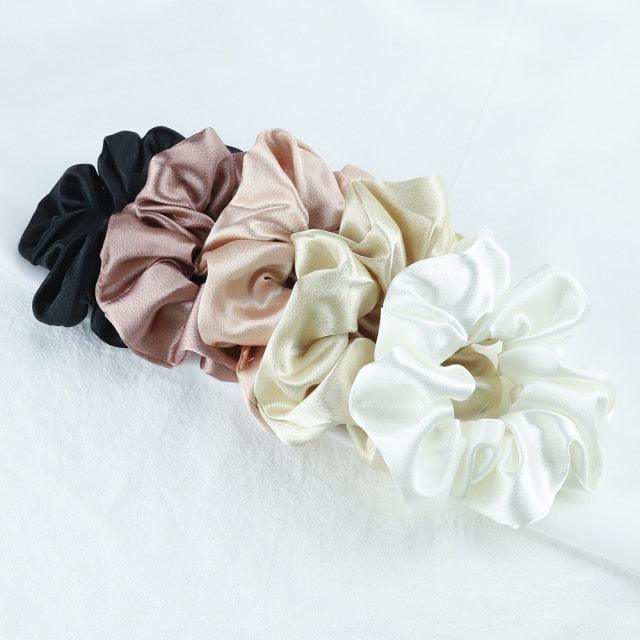 5PCS/Lot Fashion Silk Satin Scrunchies Headband Large Elastic Rubber Hair Band Women Fashion Hair Scrunchies Ponytail Holder Accessories for Women And Girls
