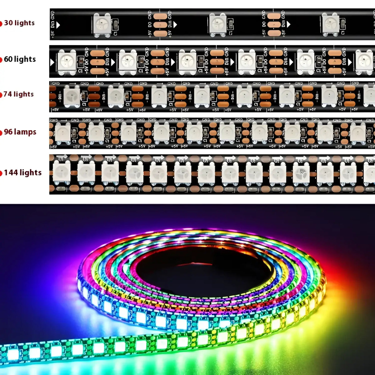 5V Magic LED Strip Lights – Waterproof & Single-Point Control