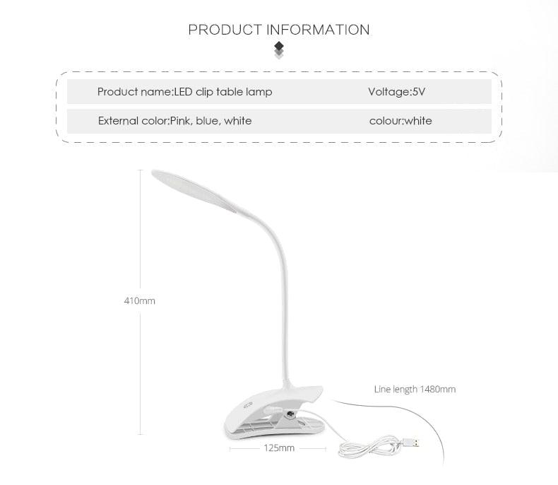 5V USB power LED Desk lamp Flexible study Reading Book lights Eye Protect Table lamp With Clip For Home Decorative Table Lamp Cute Study Lamps for Bedroom Décor