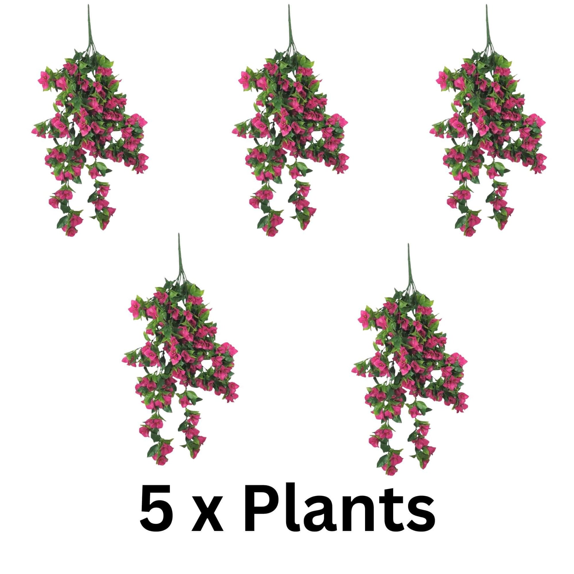 Pink Bougainvillea Artificial Hanging Plant Set of 5 35in – UV Resistant