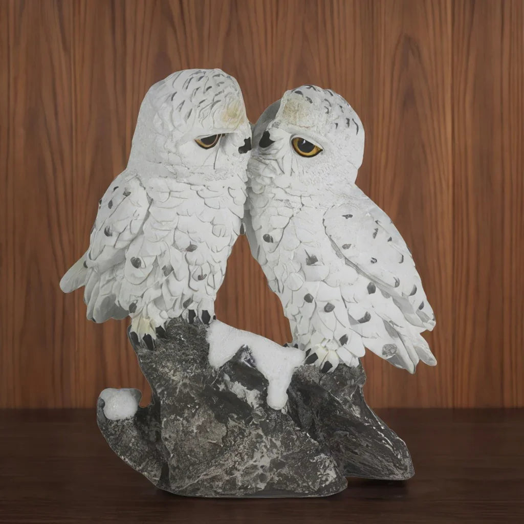 6 Inch Snow Owl Kissing Figurine Decorative Resin Statue for Home and Office