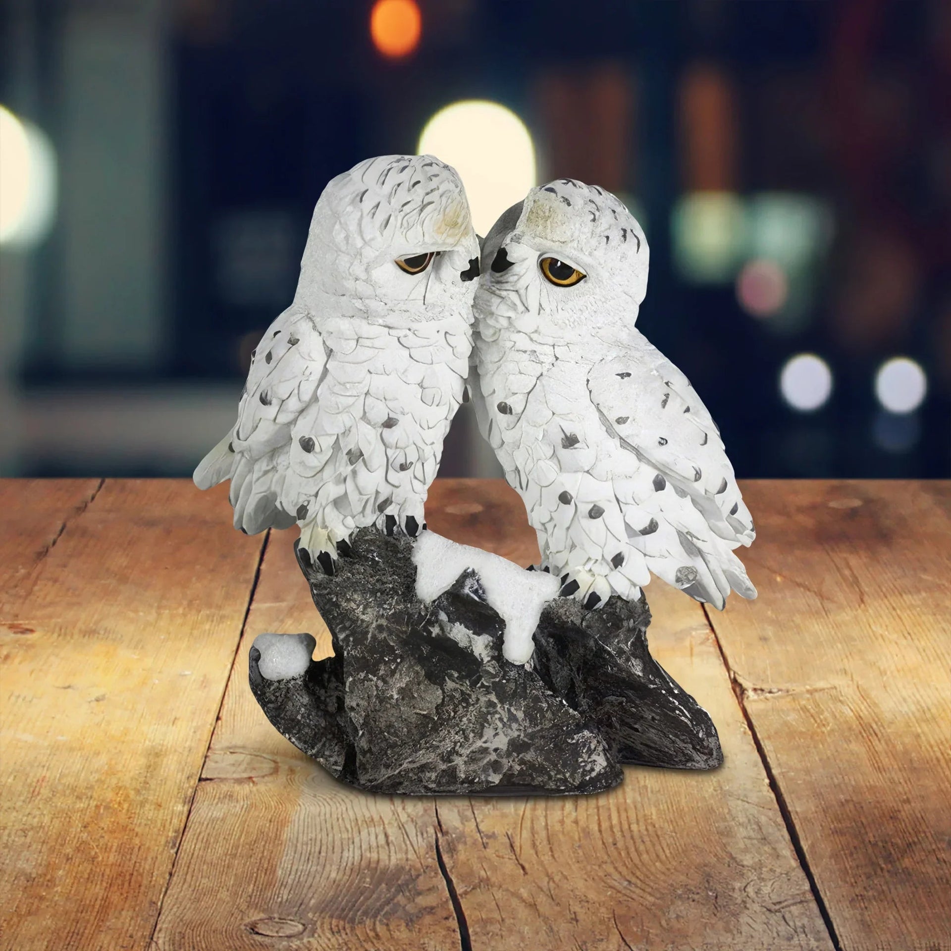 6 Inch Snow Owl Kissing Figurine Decorative Resin Statue for Home and Office