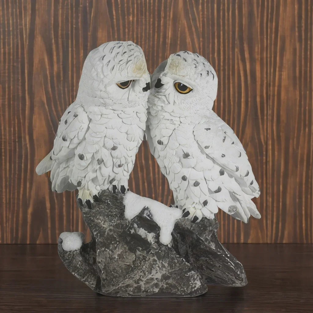 6 Inch Snow Owl Kissing Figurine Decorative Resin Statue for Home and Office