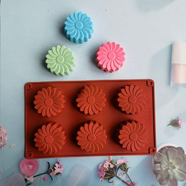 6 Holes Flower Shaped Silicone Mold Sunflower Flower Form Fondant Molds Handmade Soap Baking Crafts Cake Mould Decoration Tools Silicone Flower Shape Soap Molds