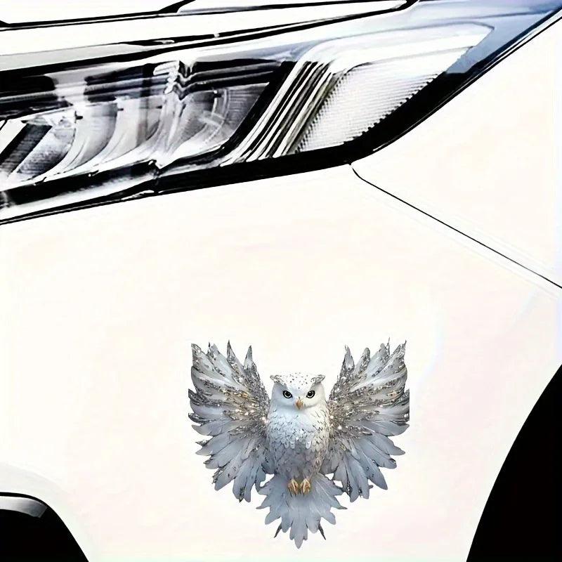 6-Inch White Owl Vinyl Decal Artistic Sticker for Cars and Laptops