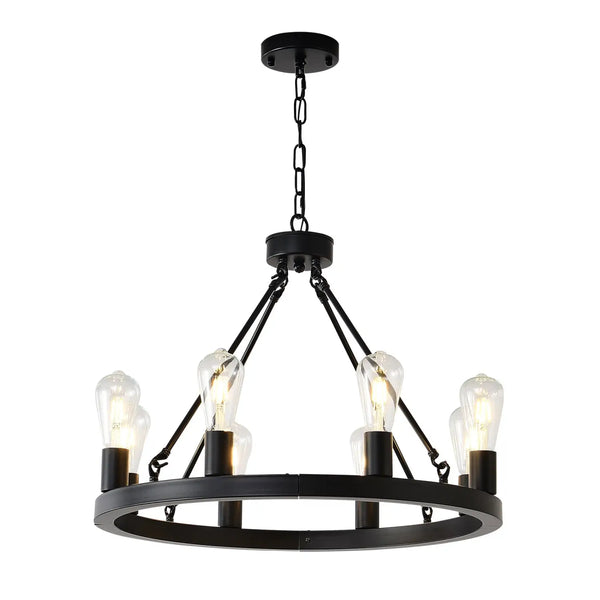 6-Light Wagon Wheel Hanging Lights Modern Chandelier for Living Spaces