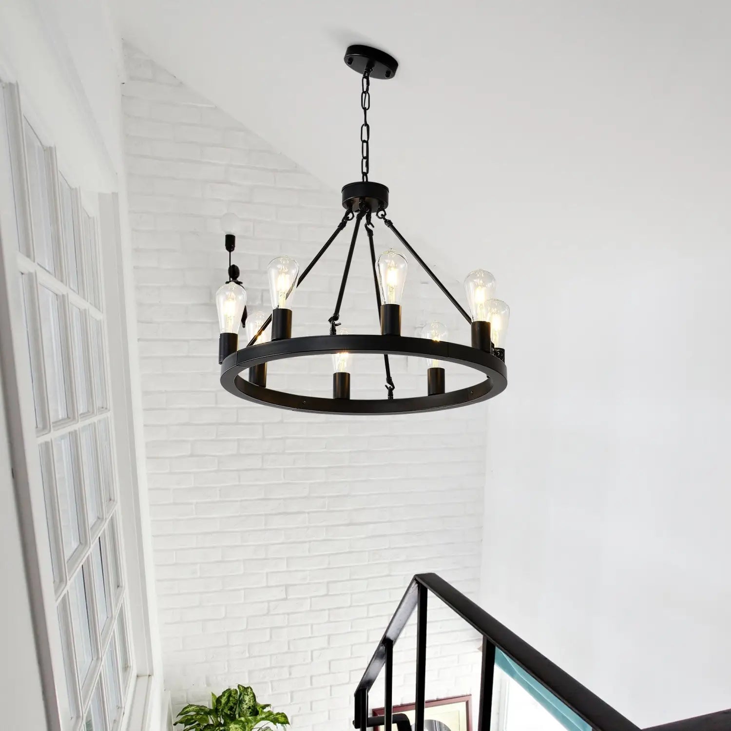 6-Light Wagon Wheel Hanging Lights Modern Chandelier for Living Spaces