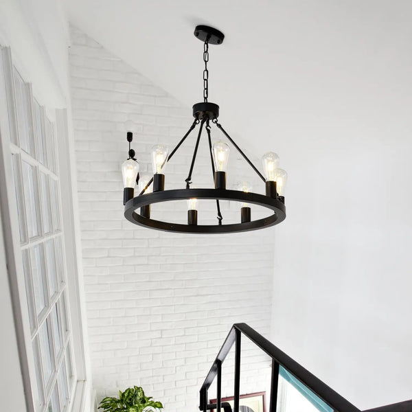 6-Light Wagon Wheel Hanging Lights Modern Chandelier for Living Spaces