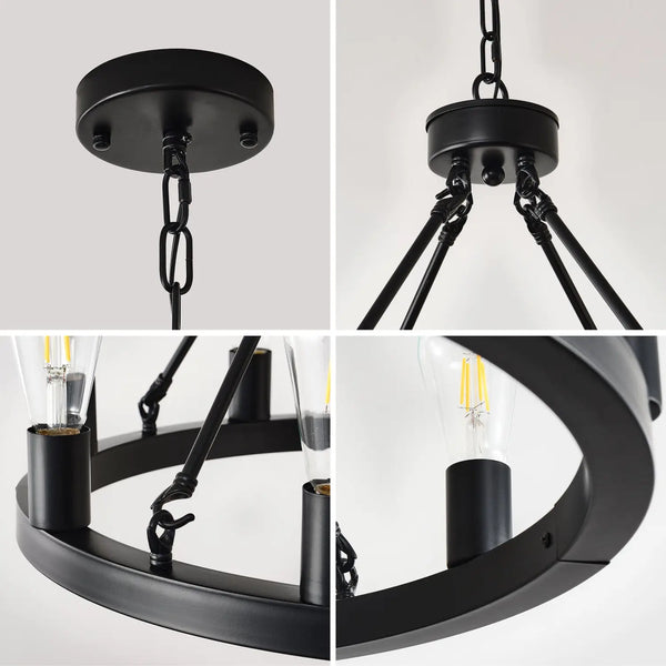 6-Light Wagon Wheel Hanging Lights Modern Chandelier for Living Spaces