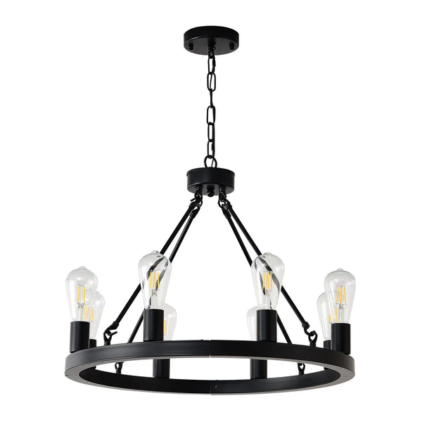 6-Light Wagon Wheel Hanging Lights Modern Chandelier for Living Spaces