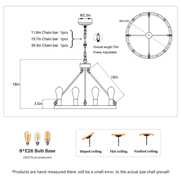 6-Light Wagon Wheel Hanging Lights Modern Chandelier for Living Spaces