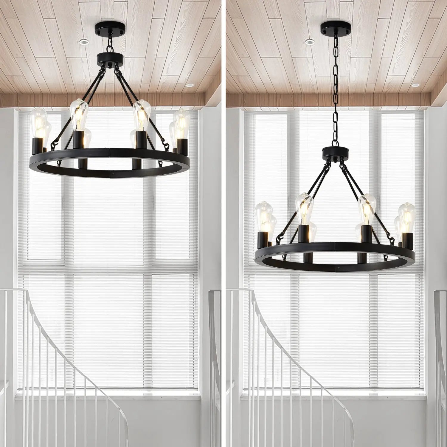 6-Light Wagon Wheel Hanging Lights Modern Chandelier for Living Spaces