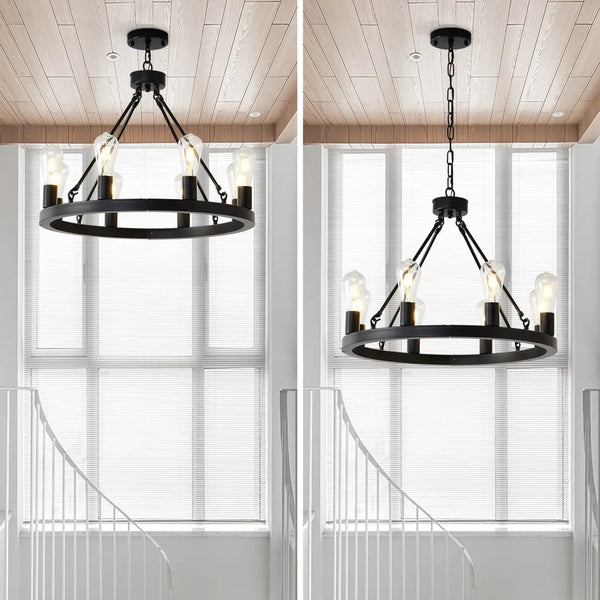 6-Light Wagon Wheel Hanging Lights Modern Chandelier for Living Spaces