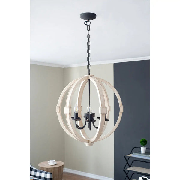 6-Light Wood Chandelier with Adjustable Chain for Kitchen & Entry