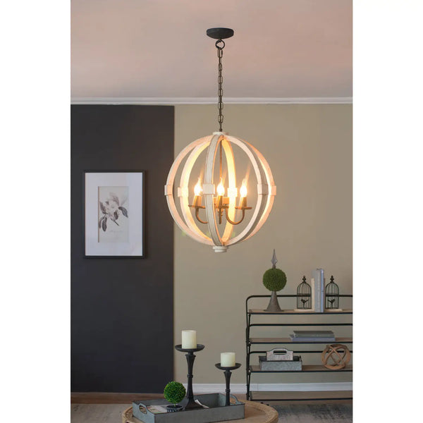 6-Light Wood Chandelier with Adjustable Chain for Kitchen & Entry