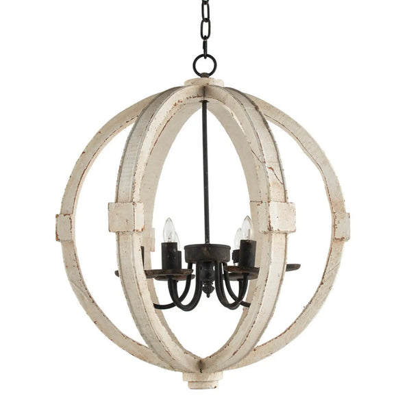 6-Light Wood Chandelier with Adjustable Chain for Kitchen & Entry