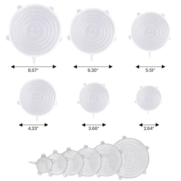 6-Pack: Reusable Silicone Stretch Container Lids Covers for Food Storage - Fit Most Containers