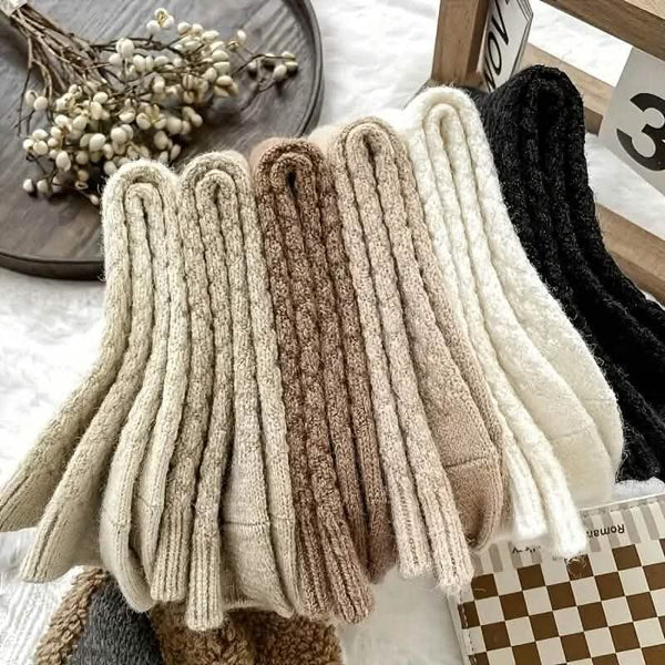 6-Pairs: Autumn and Winter Thick Warm Solid Socks