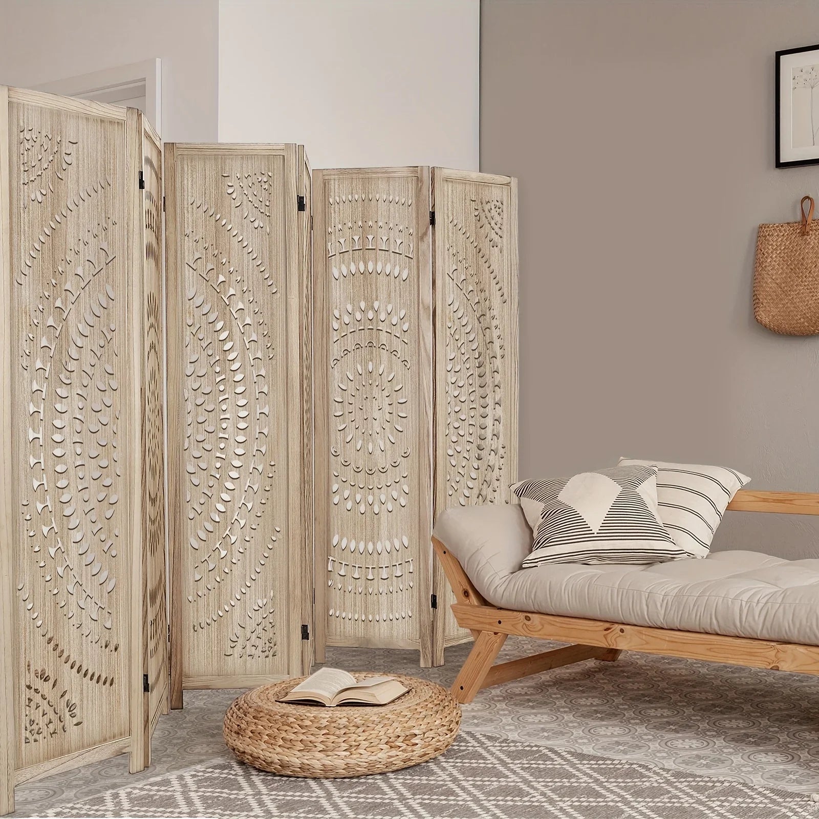 6-panel Wooden Room Divider, Privacy Screen Wooden Room Divider, Carved Room Divider Board, Free Assembly Freestanding Partition, Suitable for Home Office, Dining Room And Bedroom (natural Color) 40*11*170cm, Office Divider,