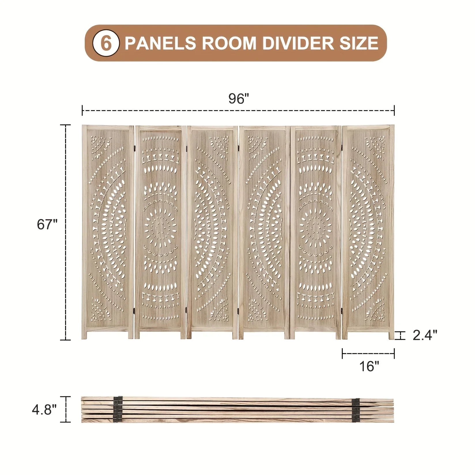 6-panel Wooden Room Divider, Privacy Screen Wooden Room Divider, Carved Room Divider Board, Free Assembly Freestanding Partition, Suitable for Home Office, Dining Room And Bedroom (natural Color) 40*11*170cm, Office Divider,