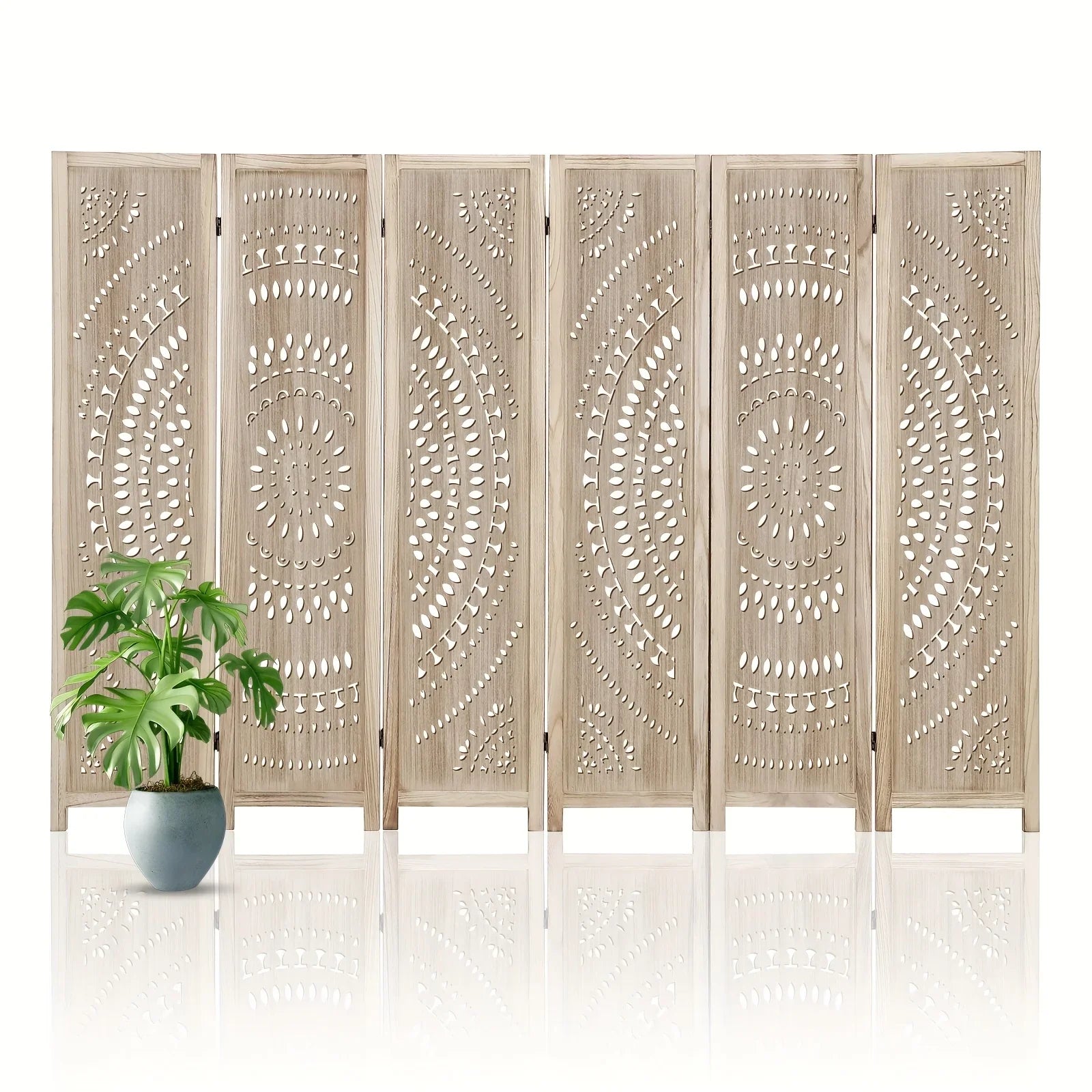 6-panel Wooden Room Divider, Privacy Screen Wooden Room Divider, Carved Room Divider Board, Free Assembly Freestanding Partition, Suitable for Home Office, Dining Room And Bedroom (natural Color) 40*11*170cm, Office Divider,