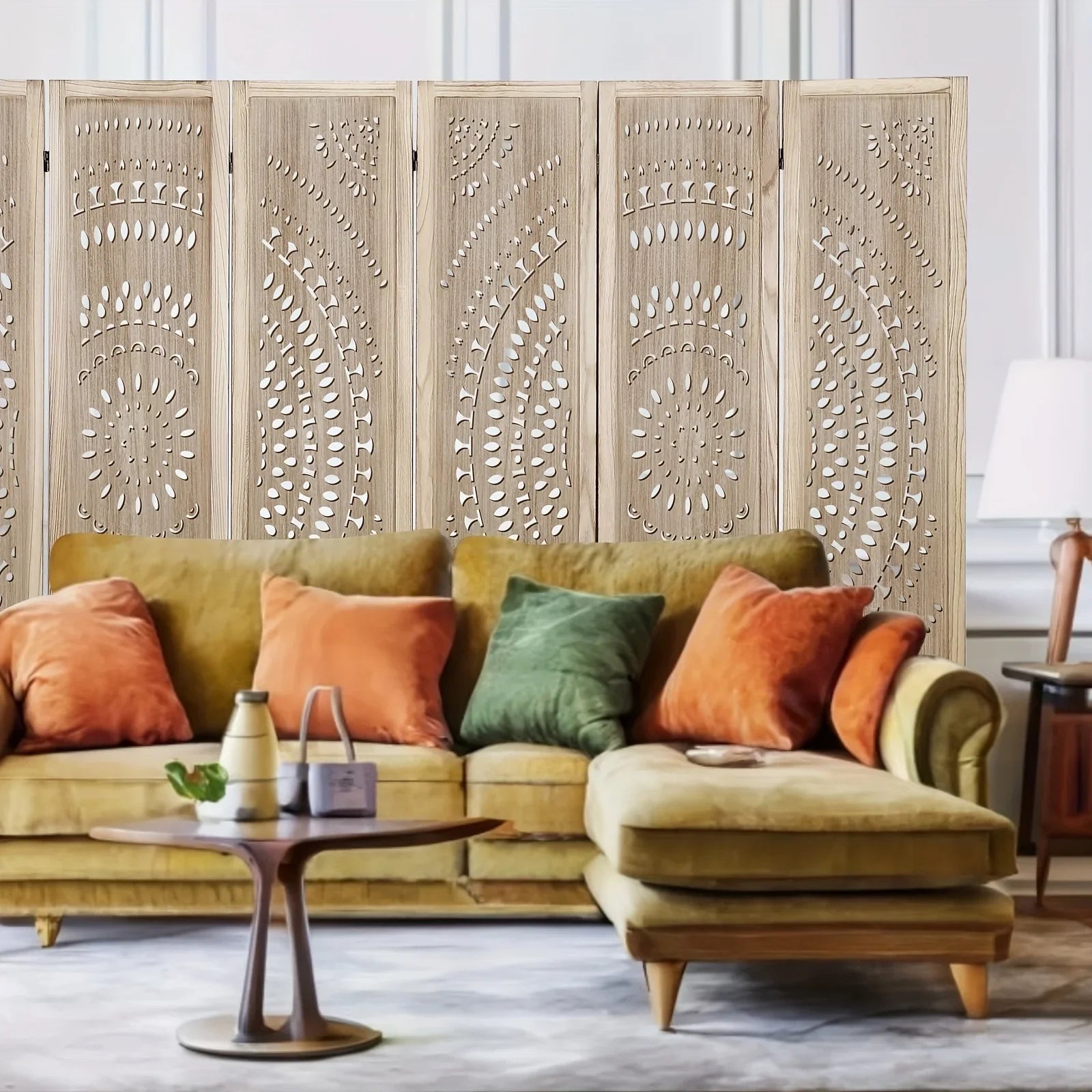 6-panel Wooden Room Divider, Privacy Screen Wooden Room Divider, Carved Room Divider Board, Free Assembly Freestanding Partition, Suitable for Home Office, Dining Room And Bedroom (natural Color) 40*11*170cm, Office Divider,