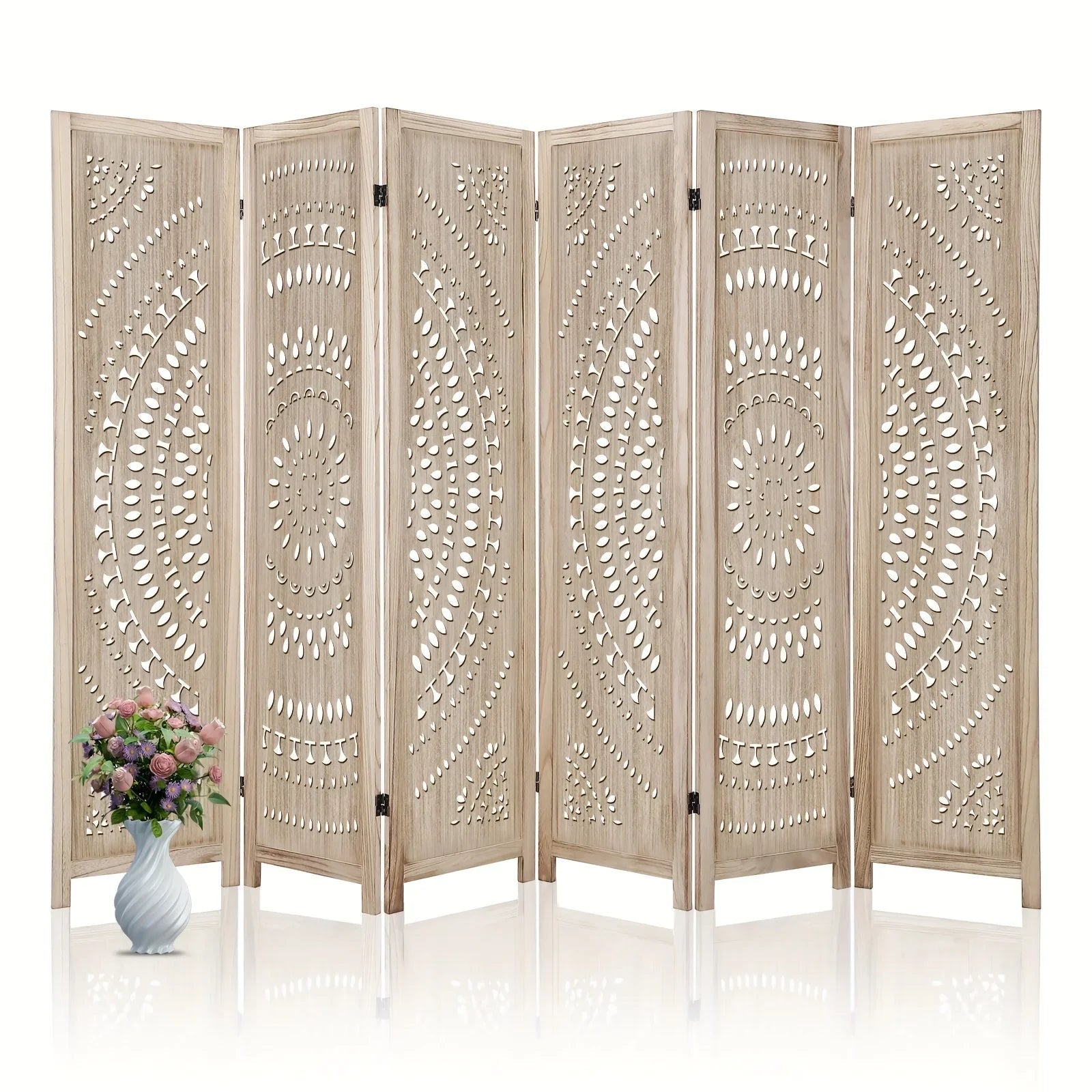 6-panel Wooden Room Divider, Privacy Screen Wooden Room Divider, Carved Room Divider Board, Free Assembly Freestanding Partition, Suitable for Home Office, Dining Room And Bedroom (natural Color) 40*11*170cm, Office Divider,