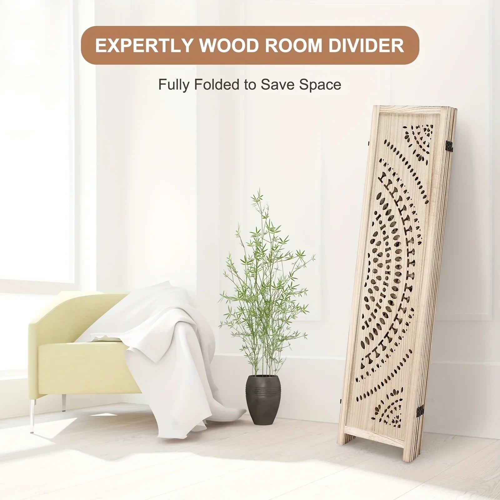 6-panel Wooden Room Divider, Privacy Screen Wooden Room Divider, Carved Room Divider Board, Free Assembly Freestanding Partition, Suitable for Home Office, Dining Room And Bedroom (natural Color) 40*11*170cm, Office Divider,