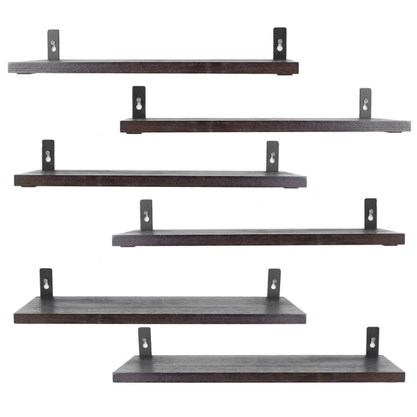 6-Piece Set: Wall Mounted Shelve Wood Storage Metal Bracket Display
