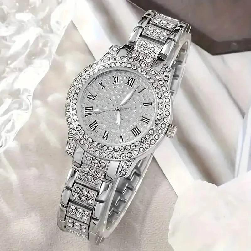 6-Pieces: Elegant Women's Jewelry Set with Quartz Roman Numerals Watch