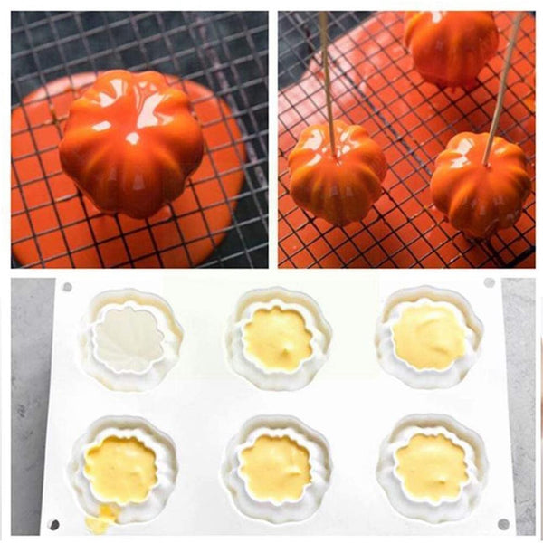 6 Pumpkin Silicone Cake Mold For Chocolate Ice Cream Decorating Pudding Dessert Tools Bakeware Baking Silicone Cake Molds For Baking 3D Pumpkin Silicone Mold For Party
