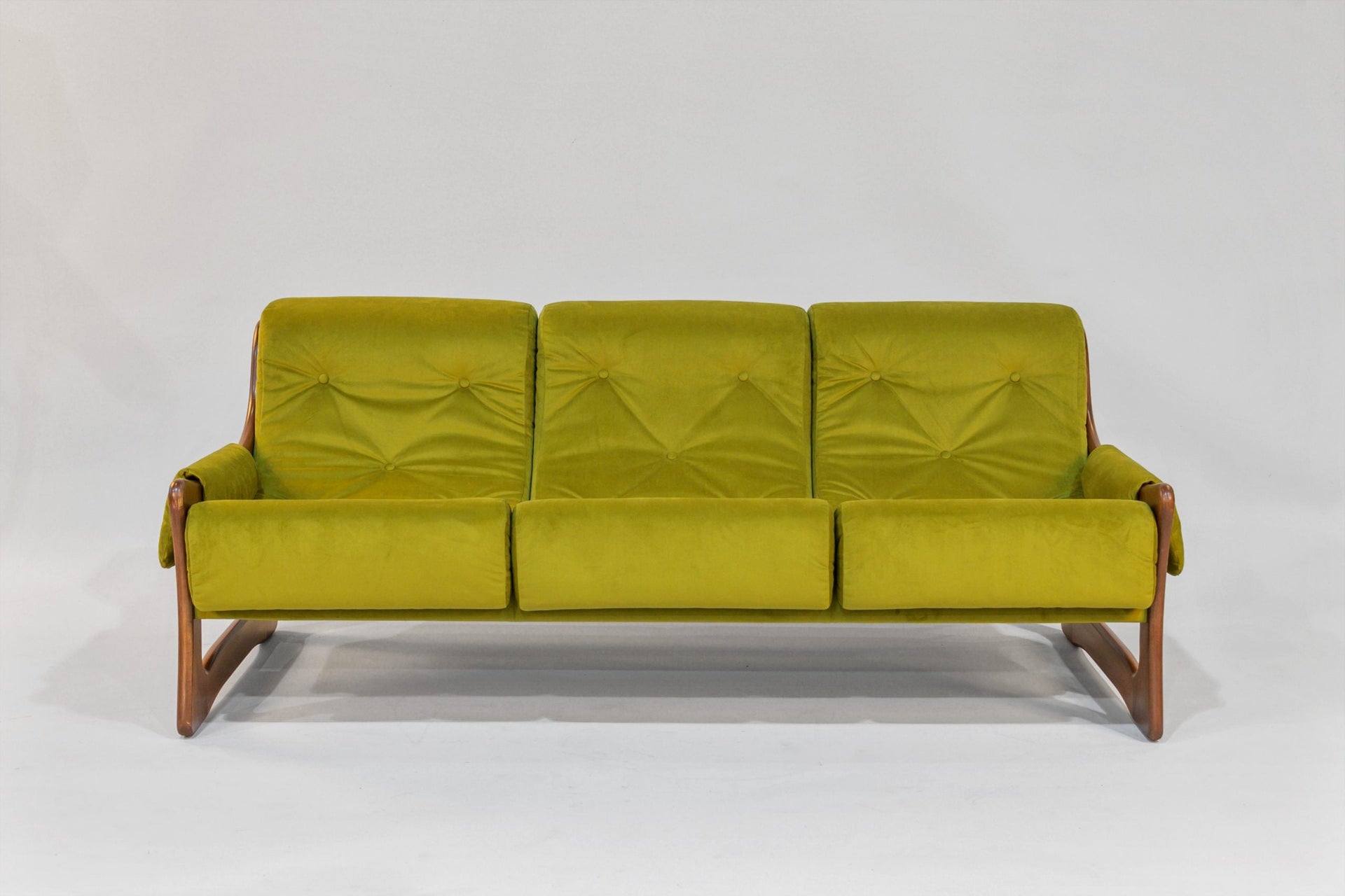 Sofa – Chronicle Cypress with Choice Hardwood Arms (Walnut Stain)