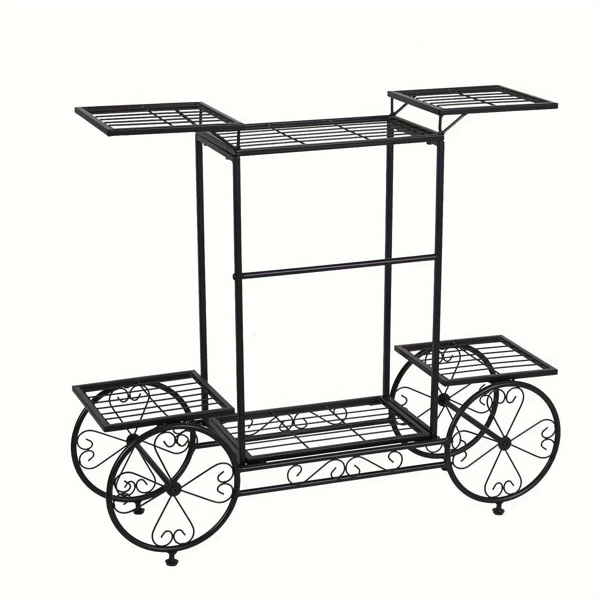 6-Tier Metal Garden Cart Plant Stand Iron Flower Display Rack