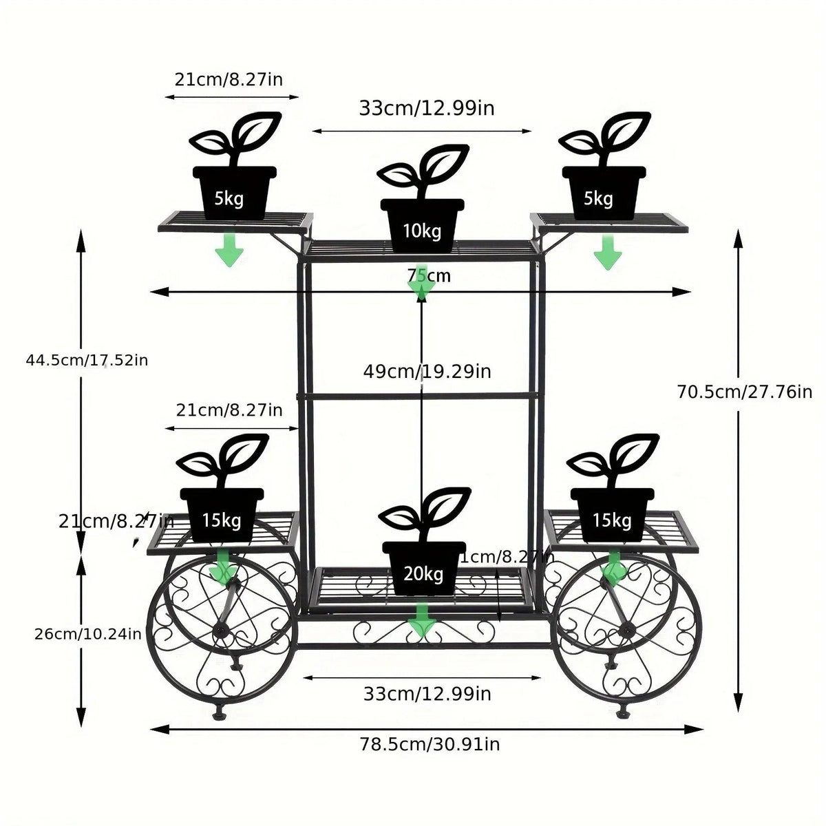 6-Tier Metal Garden Cart Plant Stand Iron Flower Display Rack