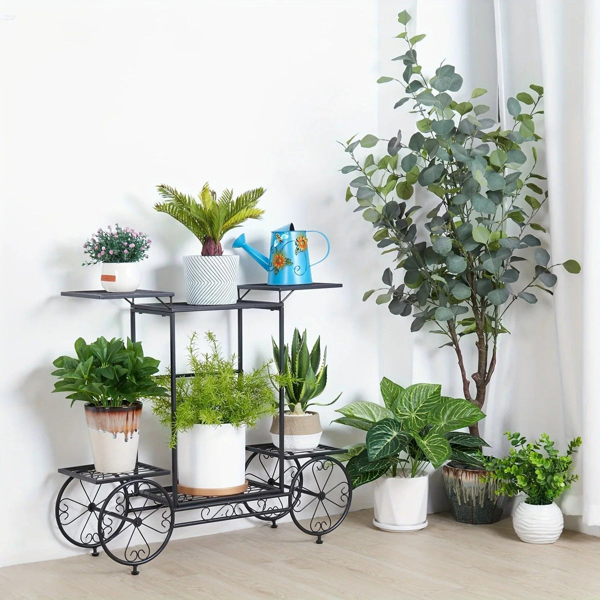 6-Tier Metal Garden Cart Plant Stand Iron Flower Display Rack