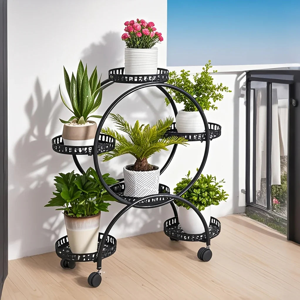 6-Tier Metal Plant Stand Garden Cart with Wheels for Patio and Balcony