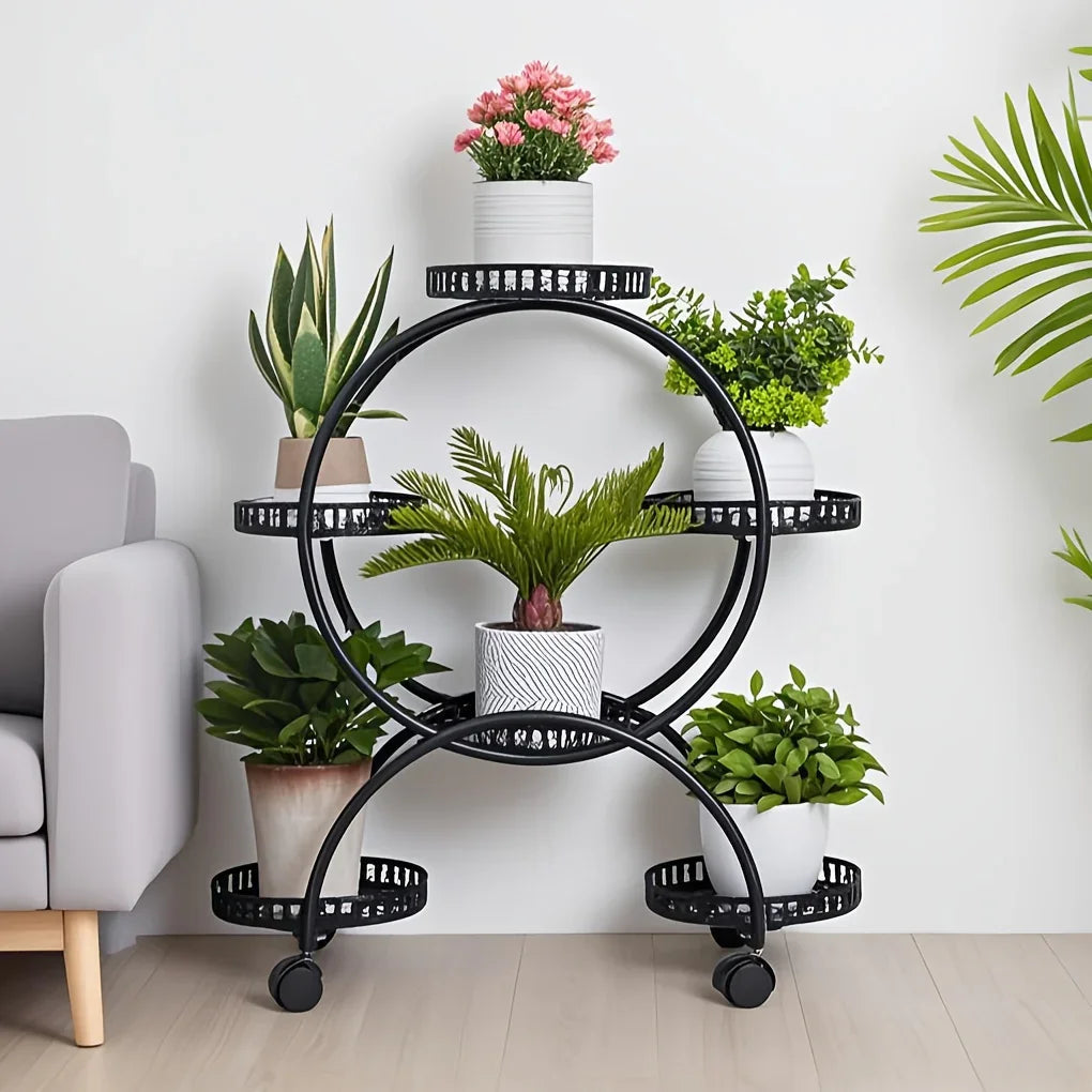 6-Tier Metal Plant Stand Garden Cart with Wheels for Patio and Balcony
