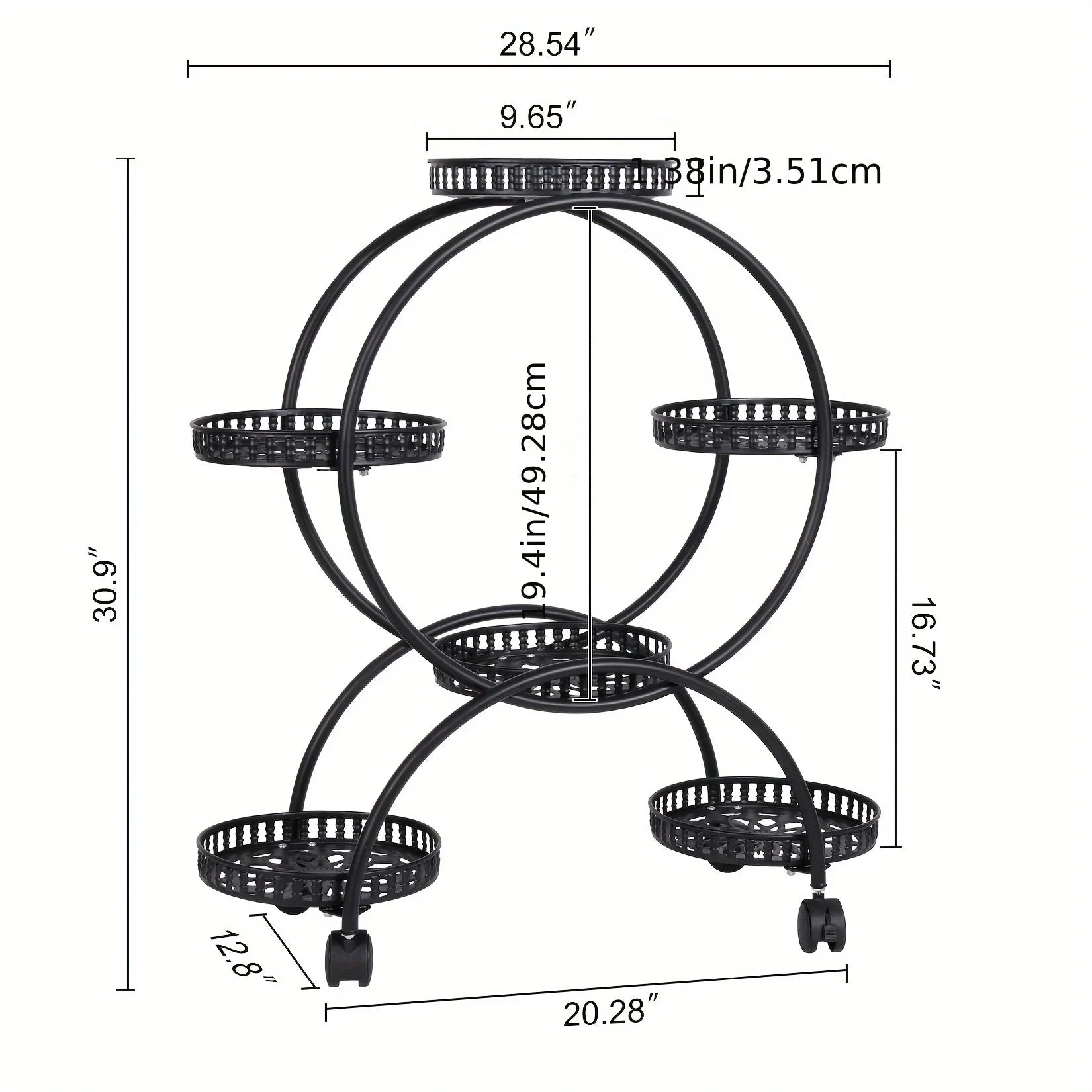 6-Tier Metal Plant Stand Garden Cart with Wheels for Patio and Balcony