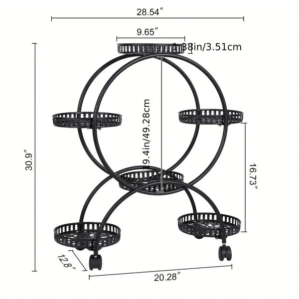 6-Tier Metal Plant Stand Garden Cart with Wheels for Patio and Balcony
