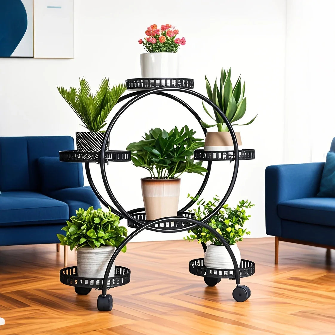 6-Tier Metal Plant Stand Garden Cart with Wheels for Patio and Balcony