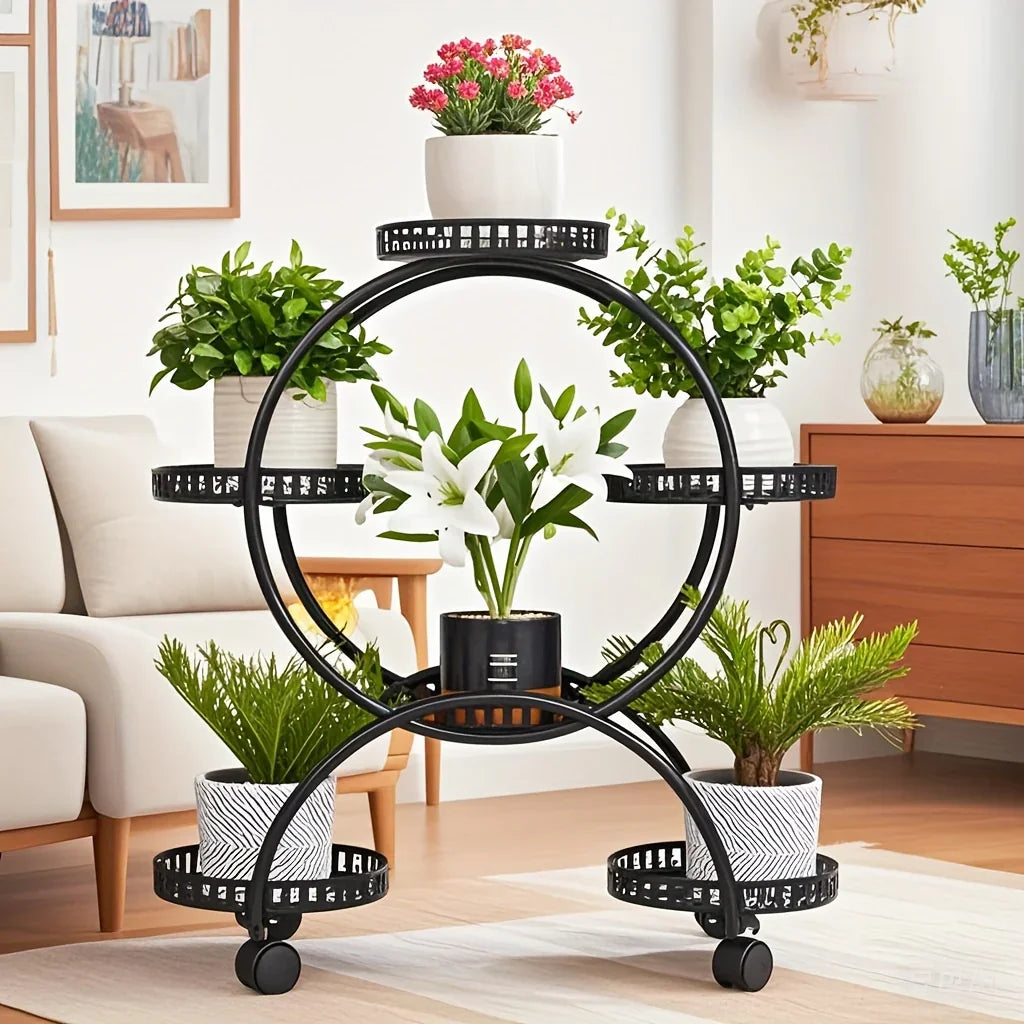 6-Tier Metal Plant Stand Garden Cart with Wheels for Patio and Balcony