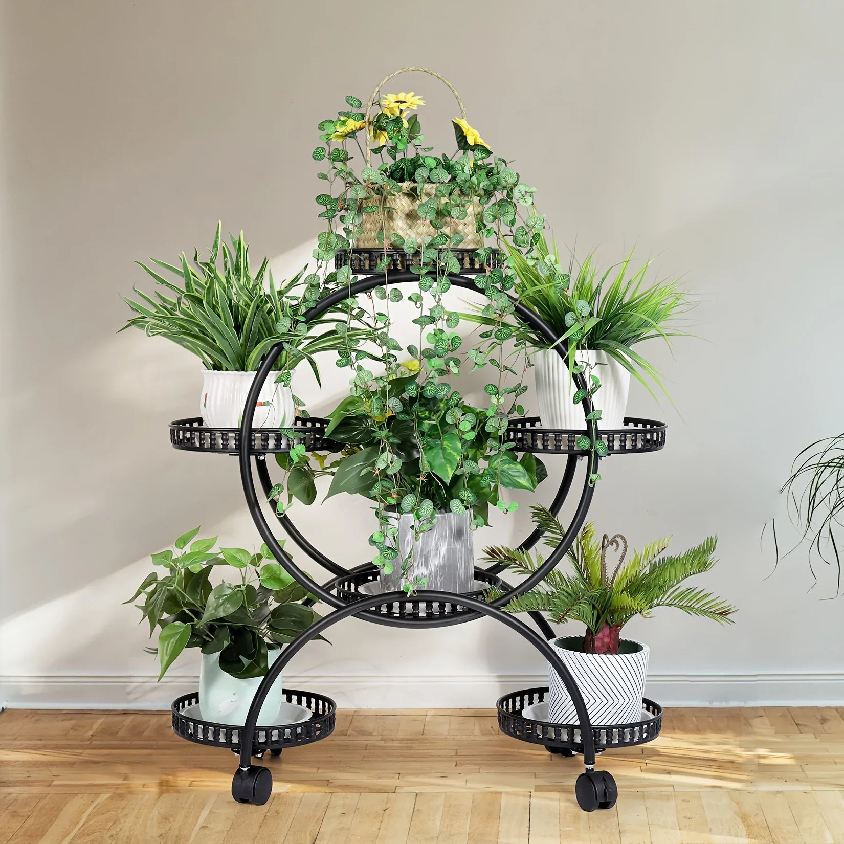 6-Tier Metal Plant Stand Garden Cart with Wheels for Patio and Balcony