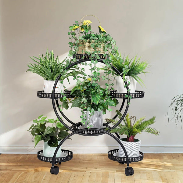 6-Tier Metal Plant Stand Garden Cart with Wheels for Patio and Balcony