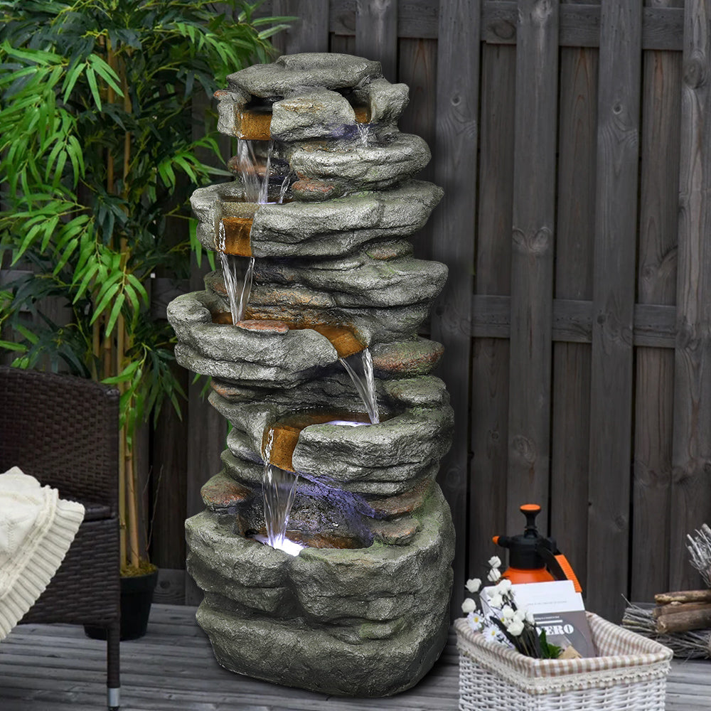 Resin Stacked Rock Outdoor Fountain 32 Inch Lit Water
