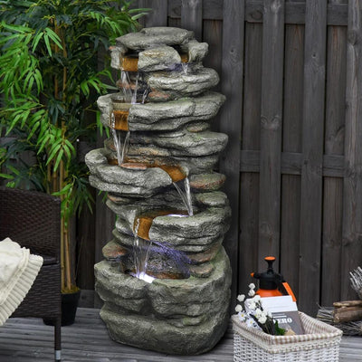 Resin Stacked Rock Outdoor Fountain 32 Inch Lit Water