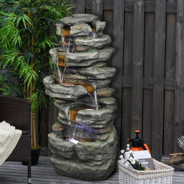 Resin Stacked Rock Outdoor Fountain 32 Inch Lit Water