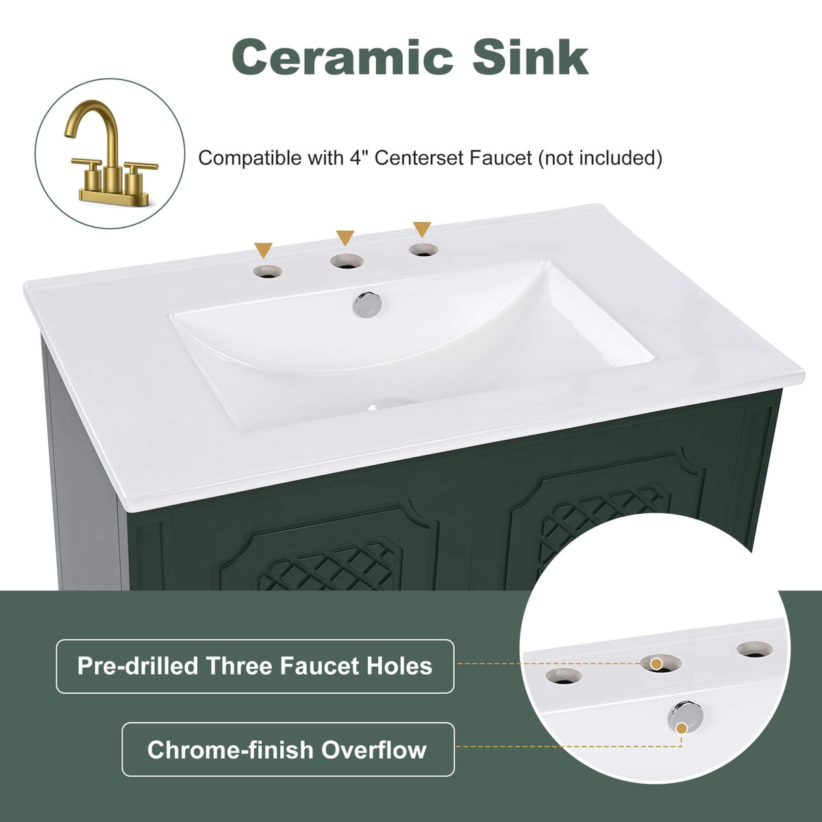 60-Inch Green Vintage Double Sink Vanity With Cabinets And Drawers (SAK26149)